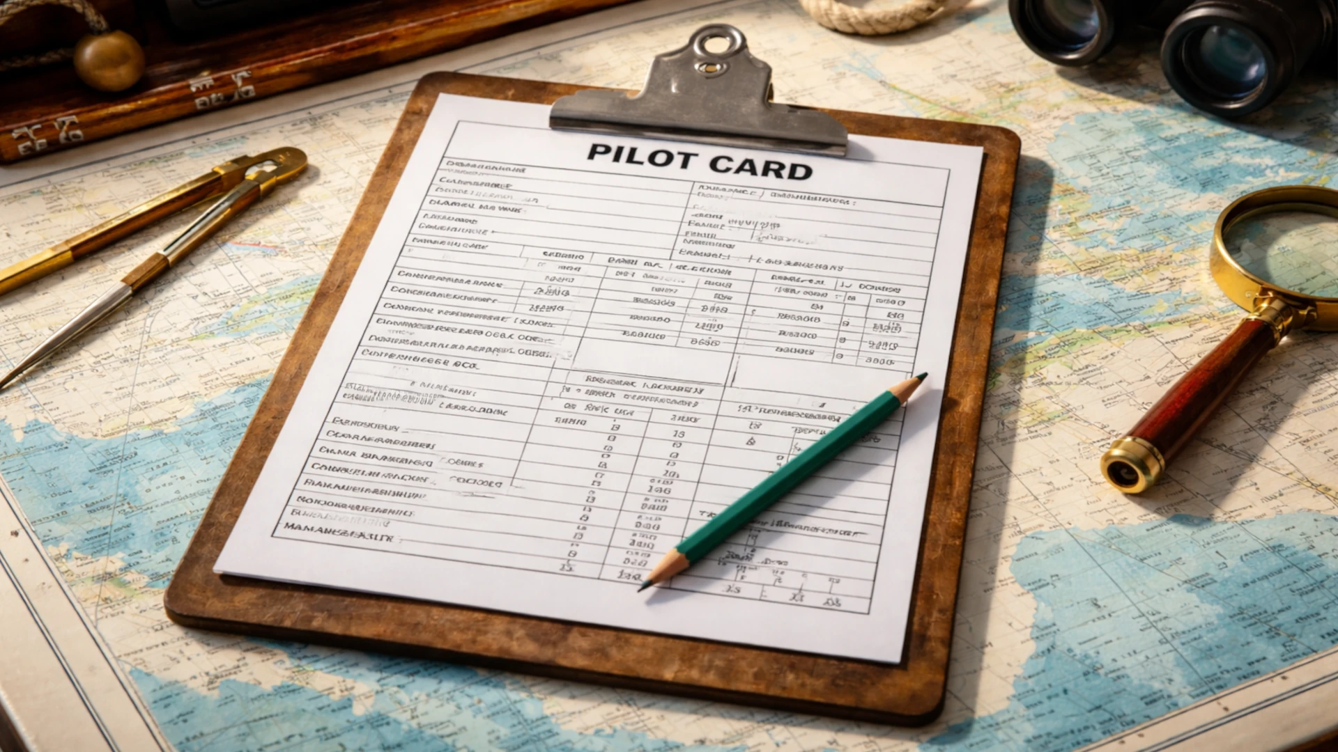 Pilot card on a chart table.