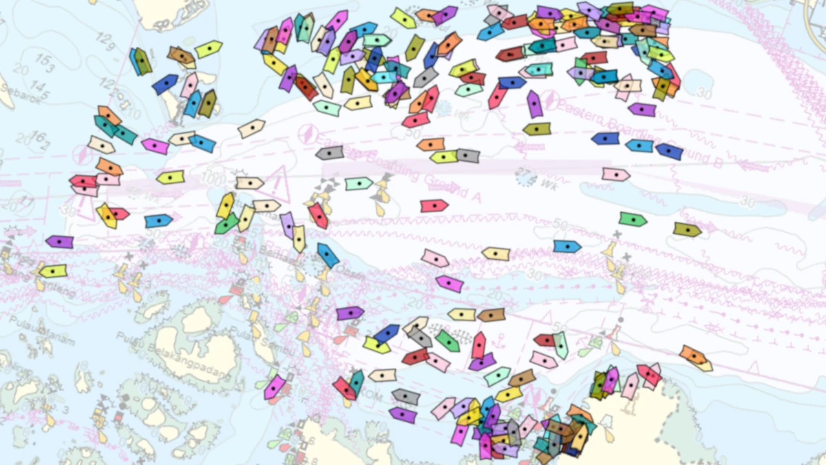 Screenshot of Oceancaster Player showing hundreds of AIS returns on one screen.