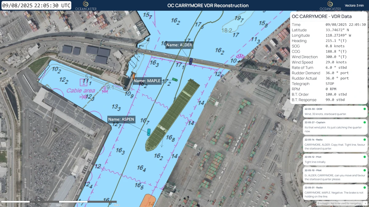 Screenshot from Oceancaster Player of a VDR Reconstruction.